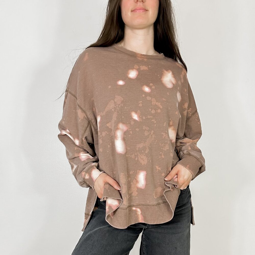 💜 Z Supply Brown Tie-Dye Crew Neck Sweater